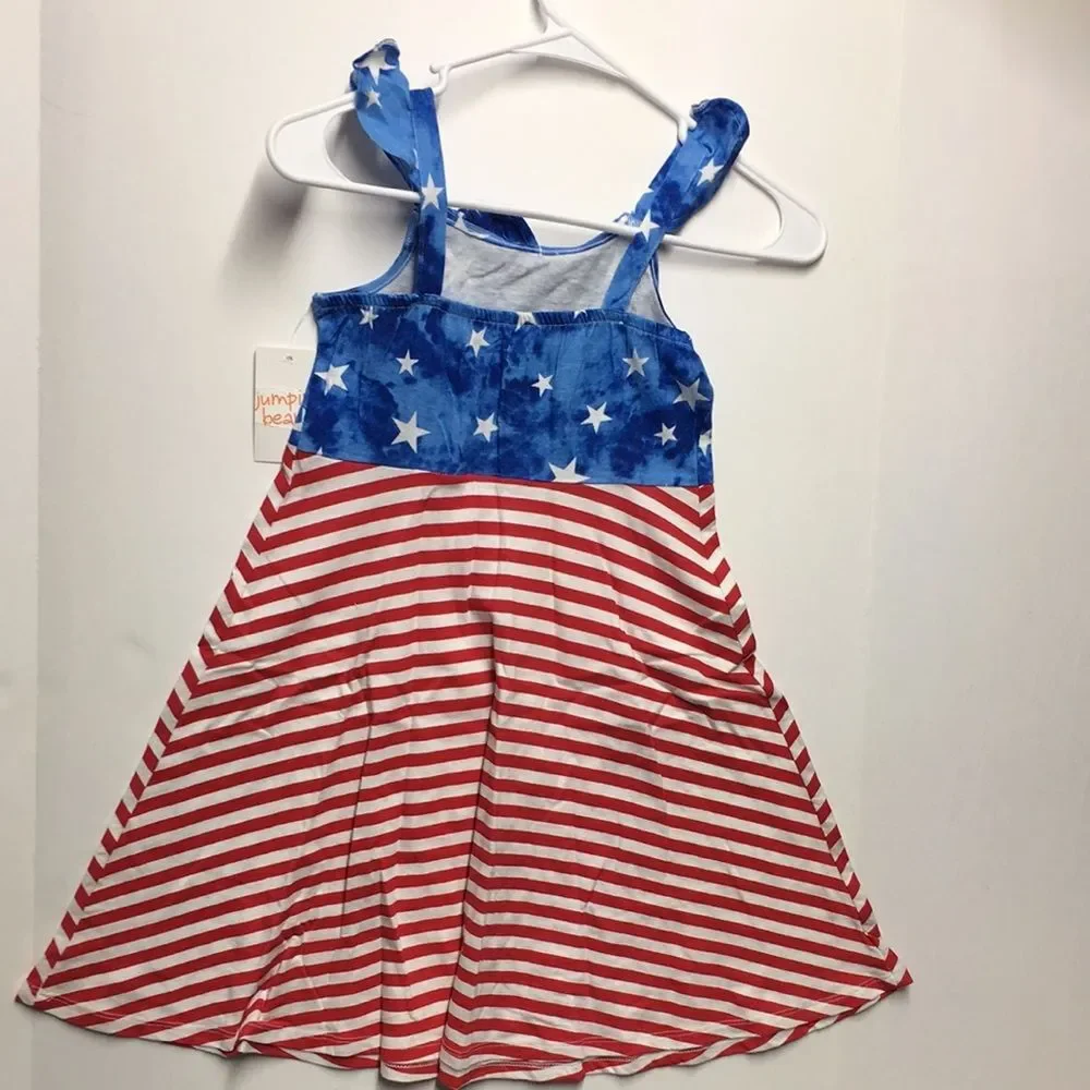 Jumping Beans All Day Play Patriotic Star & Stripe Dress 4th of July size 7 NEW